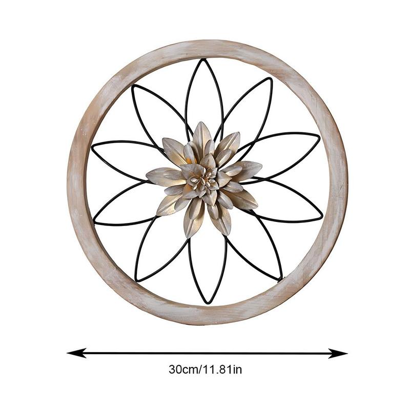 Round Wall Decor, 3 Counts set Wooden Flower Design Wall Hanging Decor, Wall Art Decor for Home Living Room Bedroom Dining Room Farmhouse