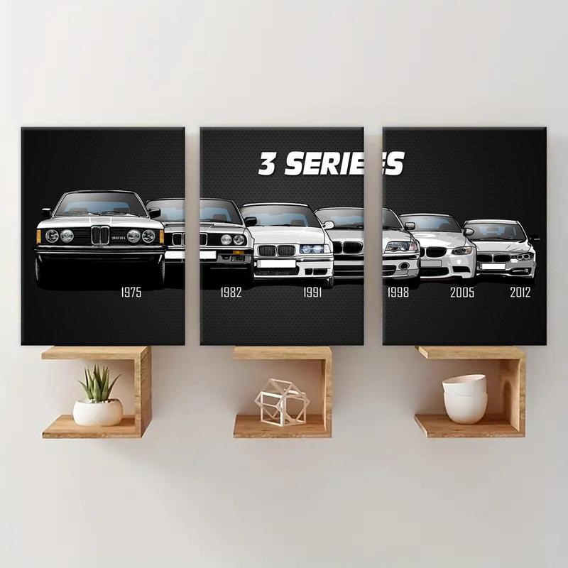 Car Series Canvas with Wooden Frame, 3 Counts Modern Art Car Pattern Wall Decor Painting, Wall Art Decor for Home Living Room Bedroom Office