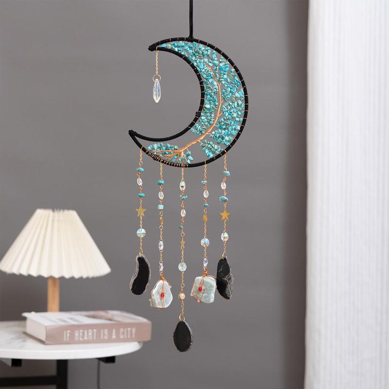 Moon & Tree Of Life Design Dream Catcher, 1 Count Artificial Crystal Decor Hanging Ornament, Wall Hanging Decor for Home Living Room Garden