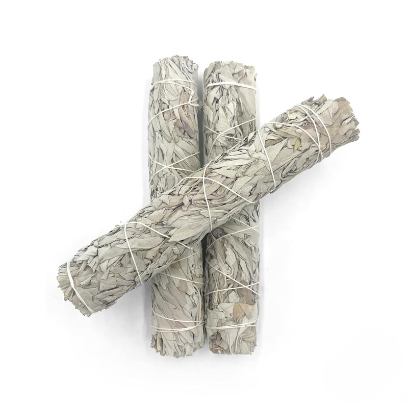 (Pack of 5) Premium 4 Inches Long California White Sage. 5 Bundles Smudging Kit For Home Cleansing, Meditation. Scent Scented Bowl Hand