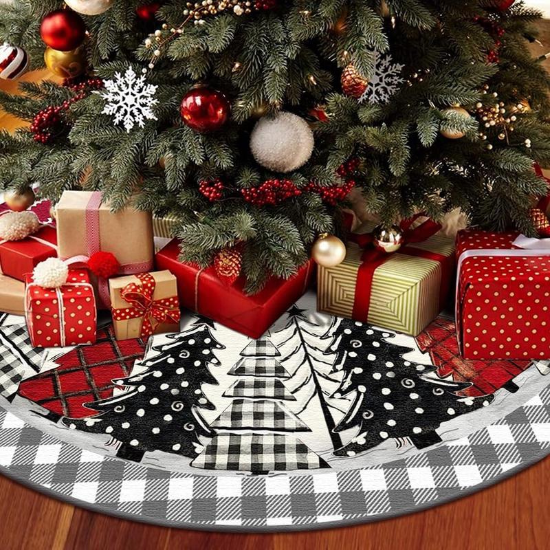 Christmas Tree Skirt, 35 Inch Buffalo Plaid Pattern Tree Skirt, Soft Christmas Tree Mat for Farmhouse Holiday Party Indoor Outdoor Decor, Home Decor