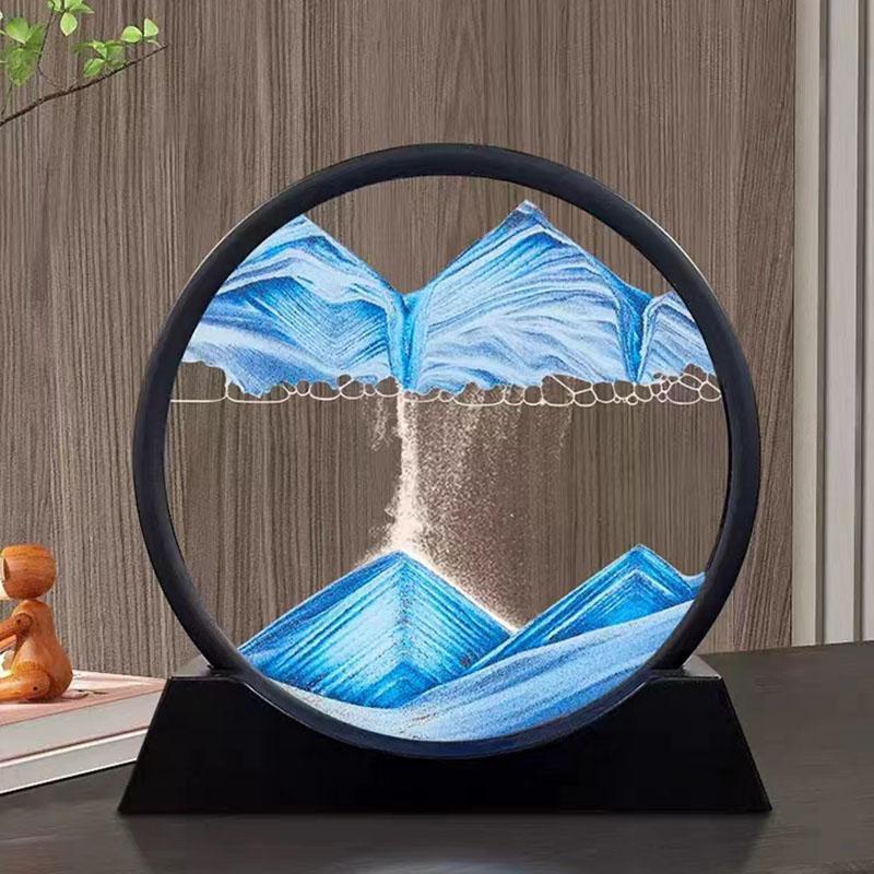 3D Moving Sand Art Decor for Dressers, Round Glass Flowing Sand Home Decor, Living Room Craft Ornament Office Desk Circular Sand Art with Moving Sand, Halloween Decor