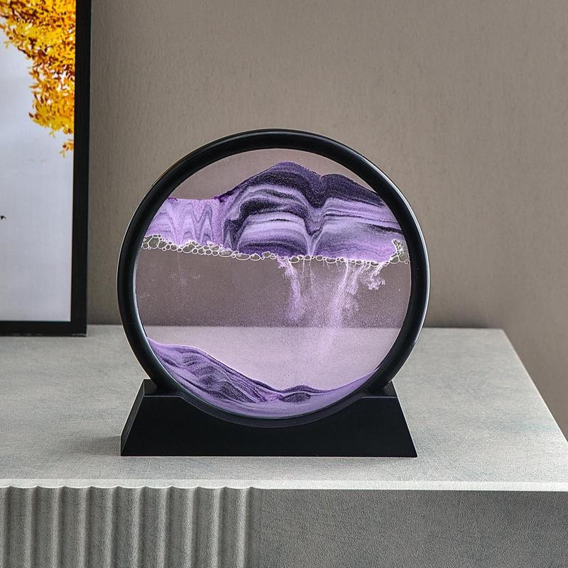 3D Moving Sand Art Decor for Dressers, Round Glass Flowing Sand Home Decor, Living Room Craft Ornament Office Desk Circular Sand Art with Moving Sand, Halloween Decor