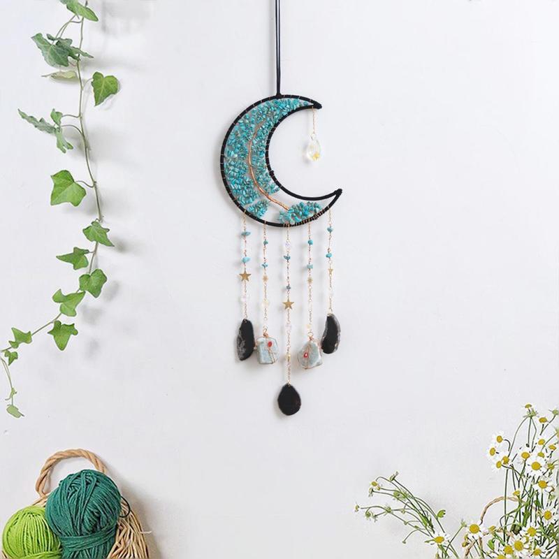 Moon & Tree Of Life Design Dream Catcher, 1 Count Artificial Crystal Decor Hanging Ornament, Wall Hanging Decor for Home Living Room Garden