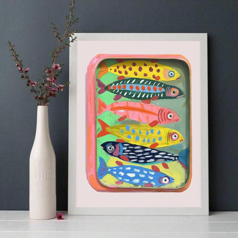 Fish Pattern Unframed Painting, 1 Count Modern Canvas Wall Art, Wall Decor for Home Living Room Bedroom Study Room, Home Decor