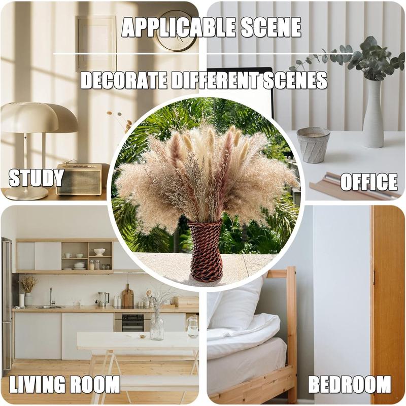 100Pcs Pampas Grass Boho Home Decor 17 inch Natural Dried Flowers-Pampas Grass Contains Bunny Tails White Pampas Brown Pampas.Boho Decor for Farmhouse Wedding Boho Wall Bathroom Office Kitchen-