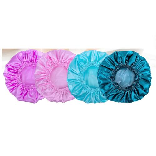 4 PCS Women's Elastic Reusable Shower Caps with Double Waterproof Layers - Solid Color - Cover