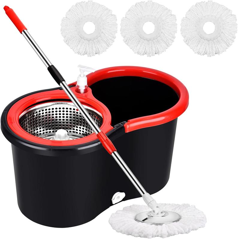 360 Easywring Microfiber Spin Mop & Bucket Set Cleaning System with 3 Refills, 60inch Adjustable Handle, Kitchen Mop Floor Cleaning Prime Spin Mop