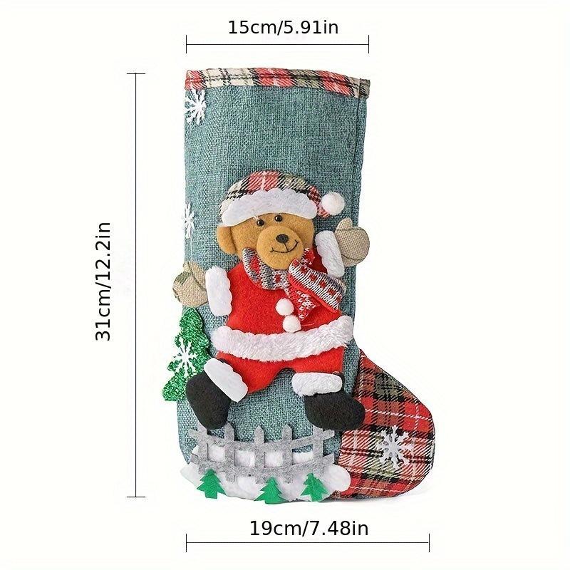 Christmas Themed Fabric Hanging Ornament, 1 4 Counts Cute Cartoon Christmas Stockings Hanging Decoration, Hanging Ornament for Home Party Festival, Home Decor