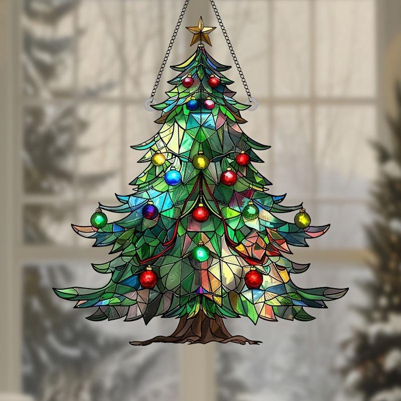 Colorful Christmas Tree Design Sun Catcher, 1 Count Acrylic Hanging Ornament, Hanging Decoration for Home Party Festival Office Dormitory