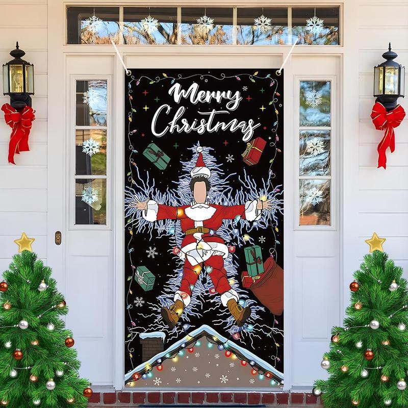 Christmas Themed Door Banner, 1 Count Cartoon Pattern Door Hanging Banner with 4 Grommets, Festive & Party Supplies for Home & Outdoor