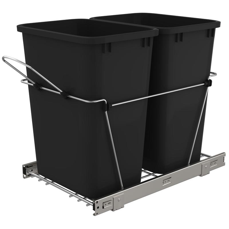 Rev-A-Shelf Double Pull Out Trash Can 35 Qt for Kitchen, RV-18KD-17C S Container Cabinet