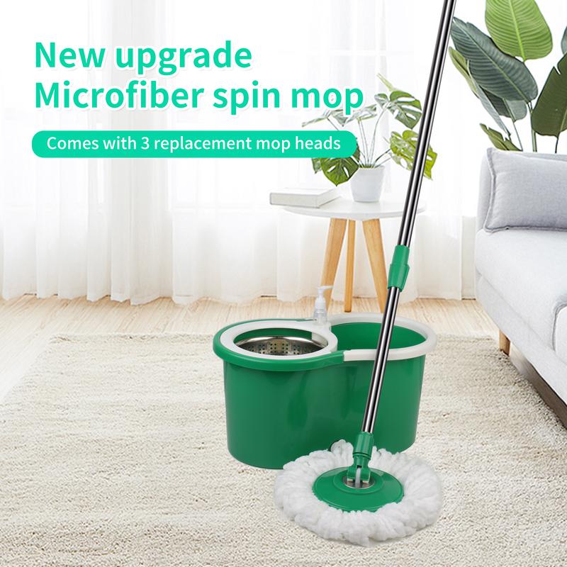 360 Easywring Microfiber Spin Mop & Bucket Set Cleaning System with 3 Refills, 60inch Adjustable Handle, Kitchen Mop Floor Cleaning Prime Spin Mop