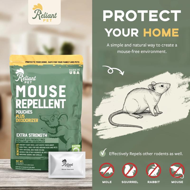 Reliant Pet - Mouse Repellent Pouches - 12 Pack - Made With Peppermint - Pet Safe