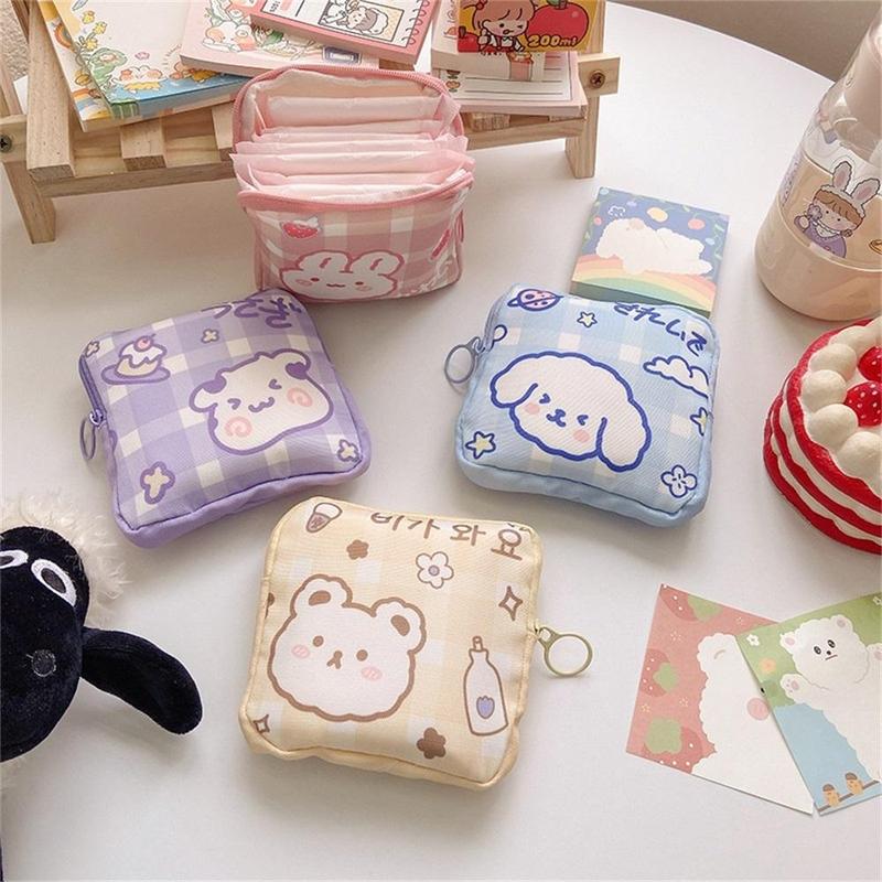 Cute Cartoon Pattern Storage Bag, 1 Count Portable Dustproof Sanitary Pad Storage Bag, Mini Bags for Women, Multifunctional Storage Bag for Home