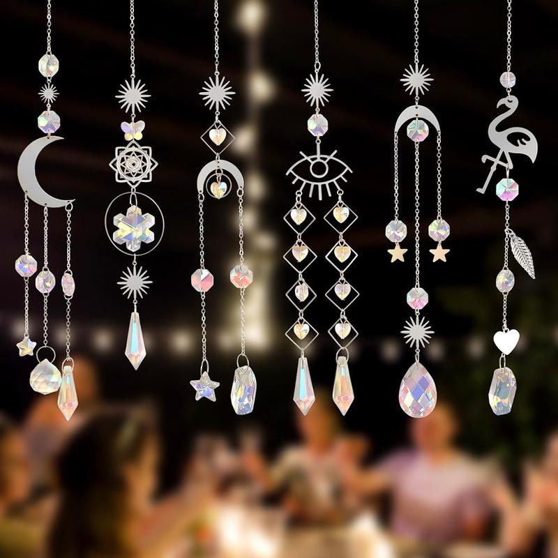 Creative Hanging Decor, 6pcs set Artificial Crystal Suncatcher Hanging Ornament, Sun Catcher Pendant for Home Window Door