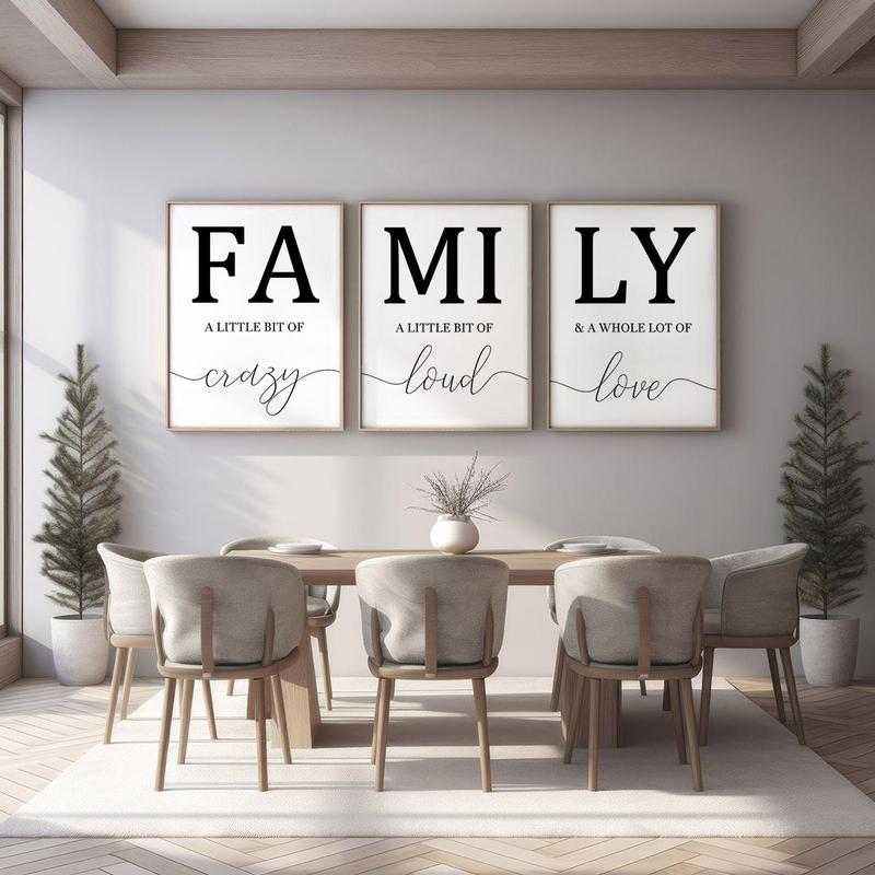 Family Quotes Unframed Canvas Poster, 3 Counts Modern Minimalist Wall Art, Waterproof Canvas Wall Art for Home Living Room Bedroom Office Decor