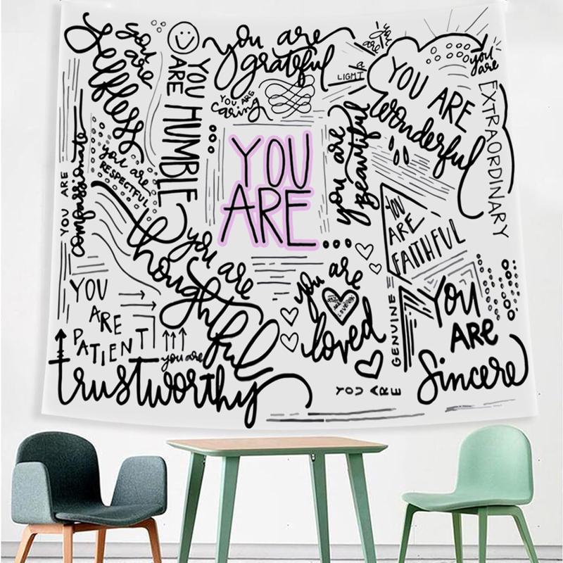 Quote You Are Tapestry Inspirational Wall Art Wall Hanging Positive Saying Classroom Tapestry for Teen Girl Bedroom Dorm 50x60 Inches (Black)