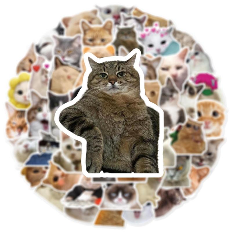 50pcs Cute Cartoon Cat Pattern Sticker, Funny Cat Animal Waterproof Cartoon Sticker, Decoration Sticker For Computer, Guitar, Bag, Water Cup, Scrapbook