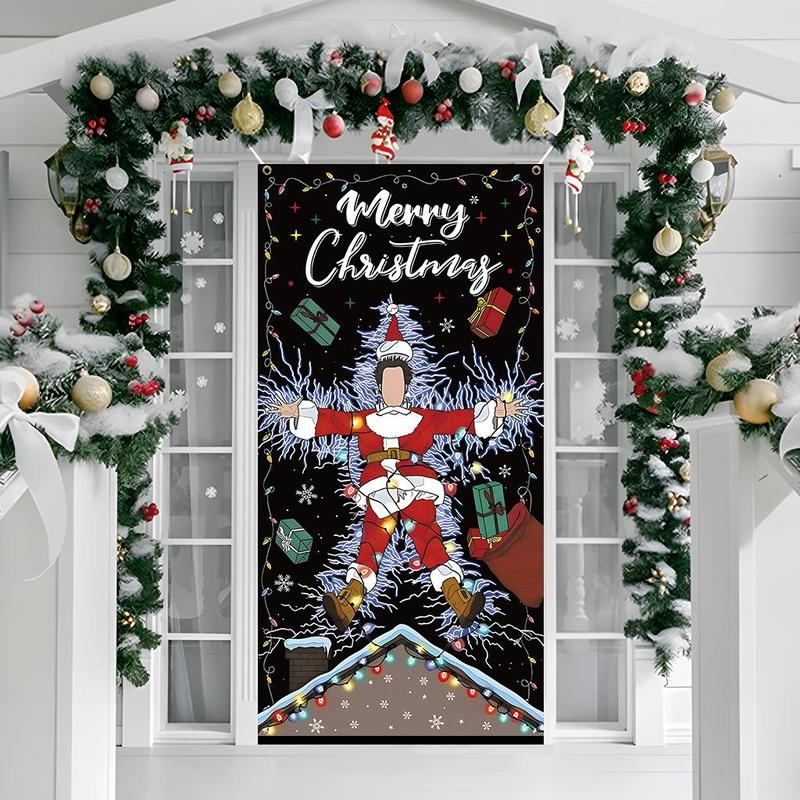 Christmas Themed Door Banner, 1 Count Cartoon Pattern Door Hanging Banner with 4 Grommets, Festive & Party Supplies for Home & Outdoor