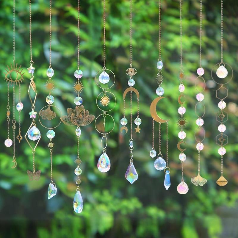 Sun Catcher Decoration, 1 Set Artificial Crystal Sun Catcher Prism Hanging Kit with Chain, Rainbow Maker Crystals Balls Pendants Ornaments for Indoor Window Outdoor Garden Room Decor, Christmas 2024 Ornament, Christmas Gift Ideas, Stocking Stuffers