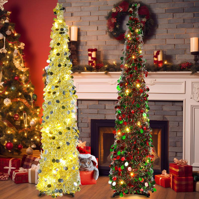 5ft Christmas Tree, 1 Count 8 Flashing Modes Warm White Light Christmas Tree, Perfect for Indoor Outdoor Party Home Decor, Christmas Decor