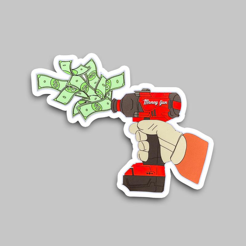 Money Gun Hard Hat Sticker | Lineman | Blue Collar | Great for hardhat, toolbox, cooler, bin doors, water bottle, and more