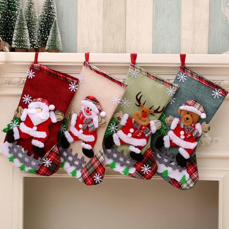 Christmas Themed Fabric Hanging Ornament, 1 4 Counts Cute Cartoon Christmas Stockings Hanging Decoration, Hanging Ornament for Home Party Festival, Home Decor