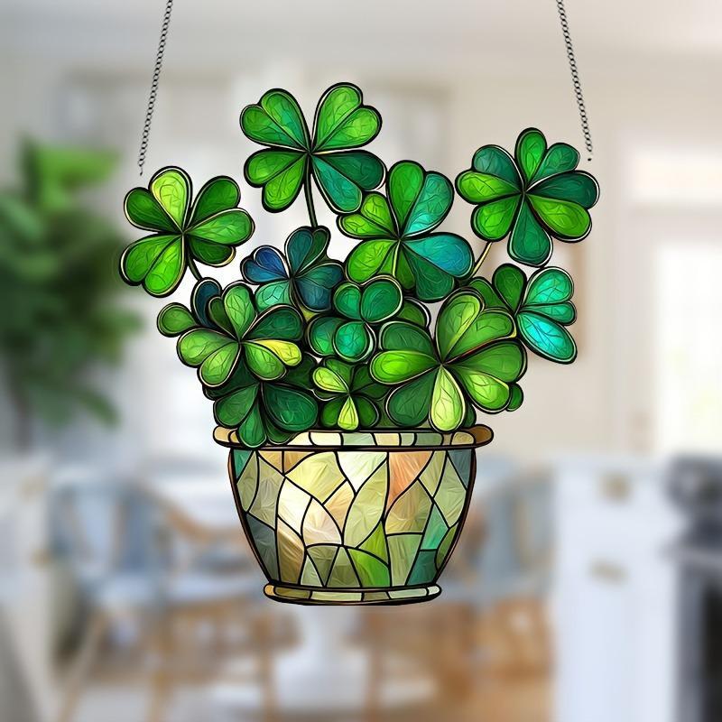 Four-leaf Clover Design Sun Catcher, 1 Count Acrylic Window Hanging Decor, Colorful Glass Style Home Office Light Catcher, Ideal Gift