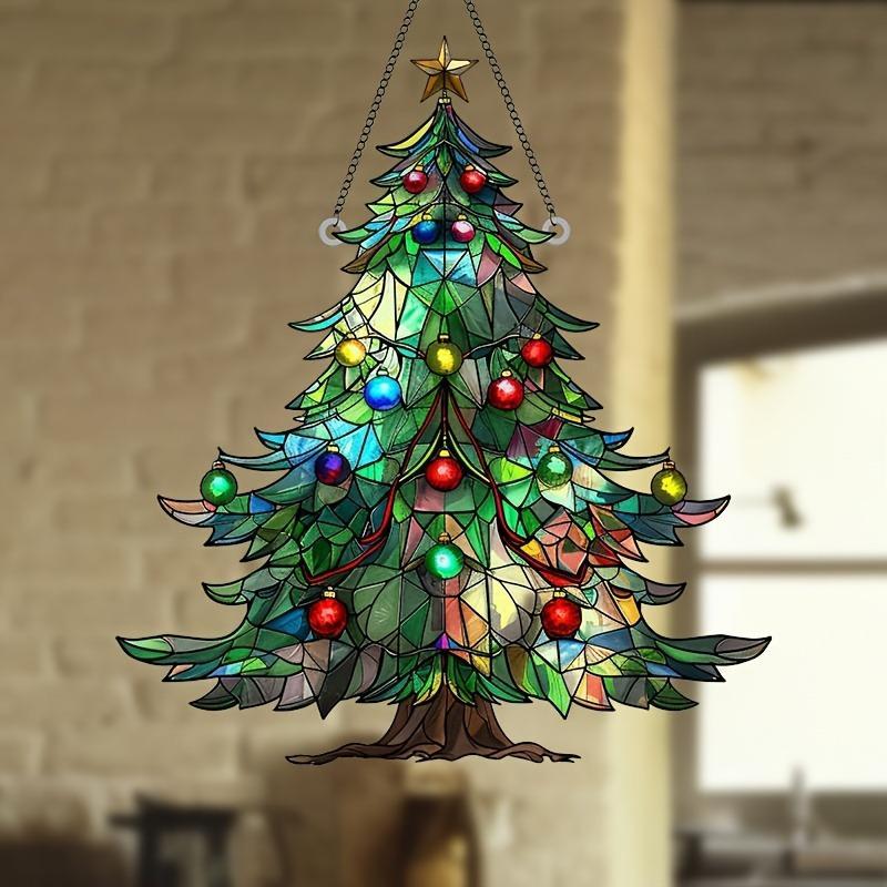 Colorful Christmas Tree Design Sun Catcher, 1 Count Acrylic Hanging Ornament, Hanging Decoration for Home Party Festival Office Dormitory