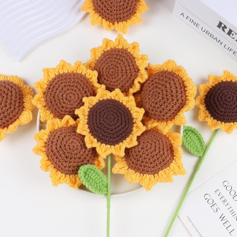 YShomy Crochet Handmade Sunflowers 6pcs set, Longlasting Knitted Flowers for Home Decoration, Christmas Gift, Valentines Day, Cotton Decorative Plant