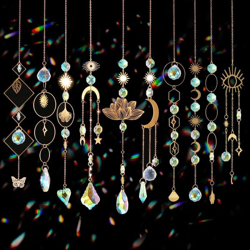 Sun Catcher Decoration, 1 Set Artificial Crystal Sun Catcher Prism Hanging Kit with Chain, Rainbow Maker Crystals Balls Pendants Ornaments for Indoor Window Outdoor Garden Room Decor, Christmas 2024 Ornament, Christmas Gift Ideas, Stocking Stuffers