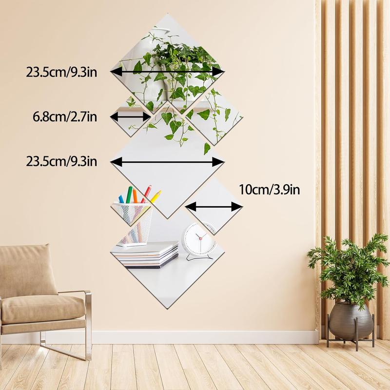 Wall Mirror Tiles, 7Pcs Mirrors for Wall, Self Adhesive Wall Mirror Stickers, Acrylic Mirror Cute Room Wall Decor Y2k Aesthetic Living Room Bedroom Decor