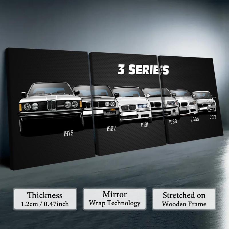 Car Series Canvas with Wooden Frame, 3 Counts Modern Art Car Pattern Wall Decor Painting, Wall Art Decor for Home Living Room Bedroom Office