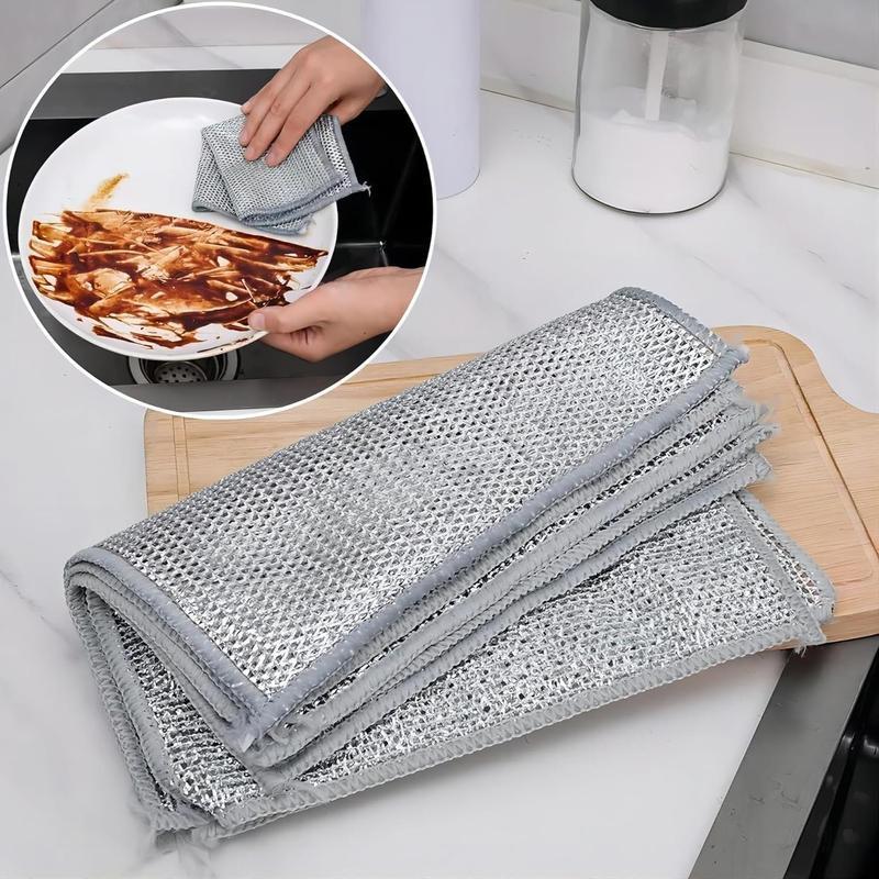 Multipurpose Wire Miracle Cleaning Cloths, 2024 New Scrubbing Wire Dishwashing Rags, Non-Scratch Kitchen Wire Dishcloth Rag for Cookware, Time-Saver Kitchen Wipes Multipurpose Cleaning Pads, Double-Layer Steel Wire Cleaning Cloths Scrubs Cleans for Dishes