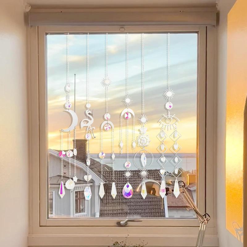 Creative Hanging Decor, 6pcs set Artificial Crystal Suncatcher Hanging Ornament, Sun Catcher Pendant for Home Window Door