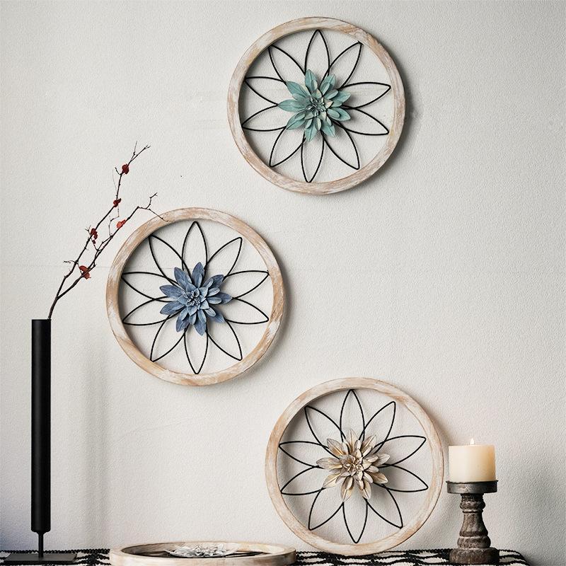 Round Wall Decor, 3 Counts set Wooden Flower Design Wall Hanging Decor, Wall Art Decor for Home Living Room Bedroom Dining Room Farmhouse