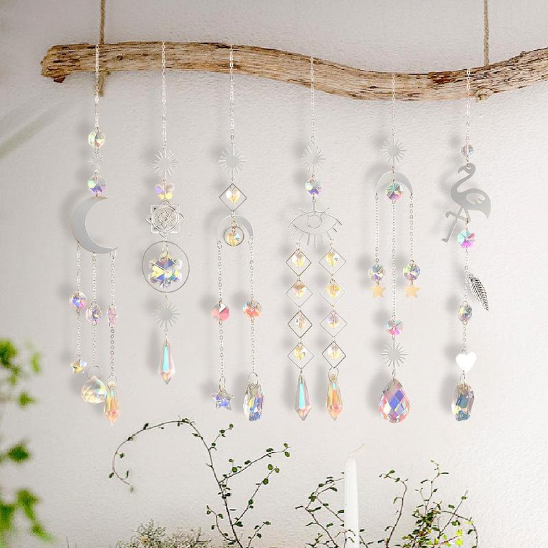 Creative Hanging Decor, 6pcs set Artificial Crystal Suncatcher Hanging Ornament, Sun Catcher Pendant for Home Window Door