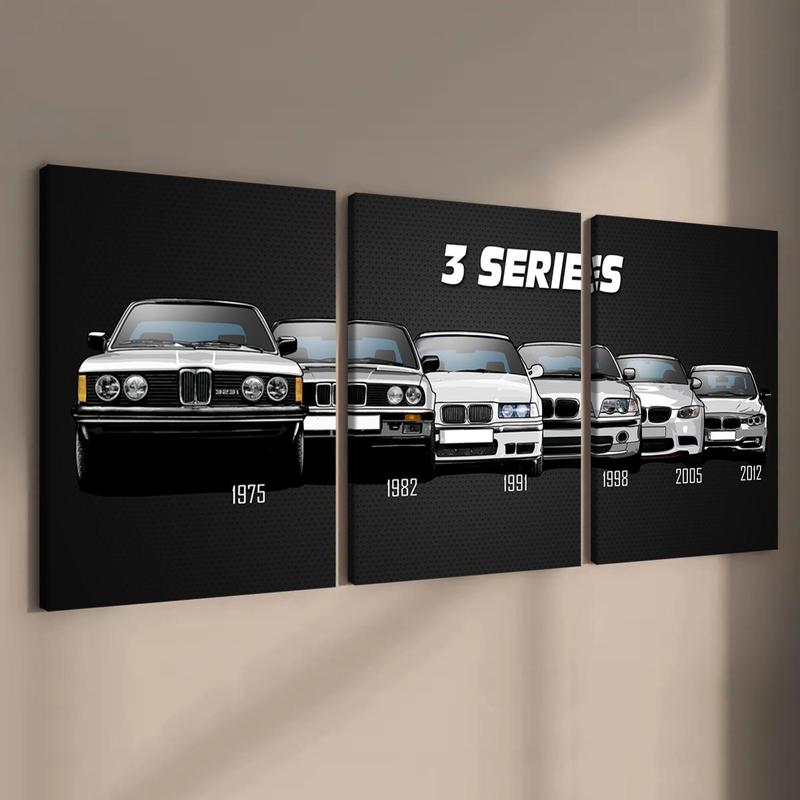 Car Series Canvas with Wooden Frame, 3 Counts Modern Art Car Pattern Wall Decor Painting, Wall Art Decor for Home Living Room Bedroom Office