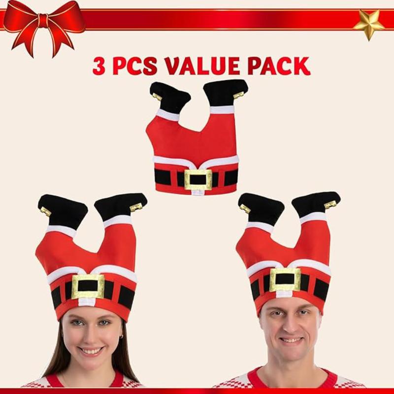 Christmas Santa Pants Hats - Funny Novelty Adult Xmas Hats (3 Pack) for Party Dress Up, Winter Favor