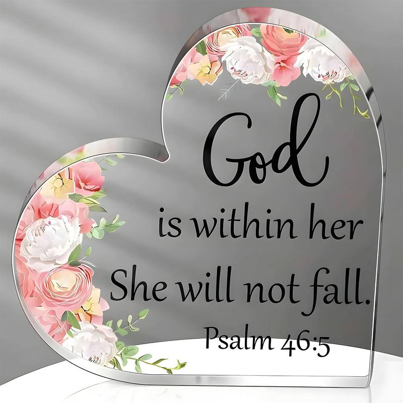 Floral Pattern Acrylic Plaque, Bible Verse Decorative Ornament, Christian Gift, Religious Gift, Desktop Decoration Sign for Home Office, Room Decor