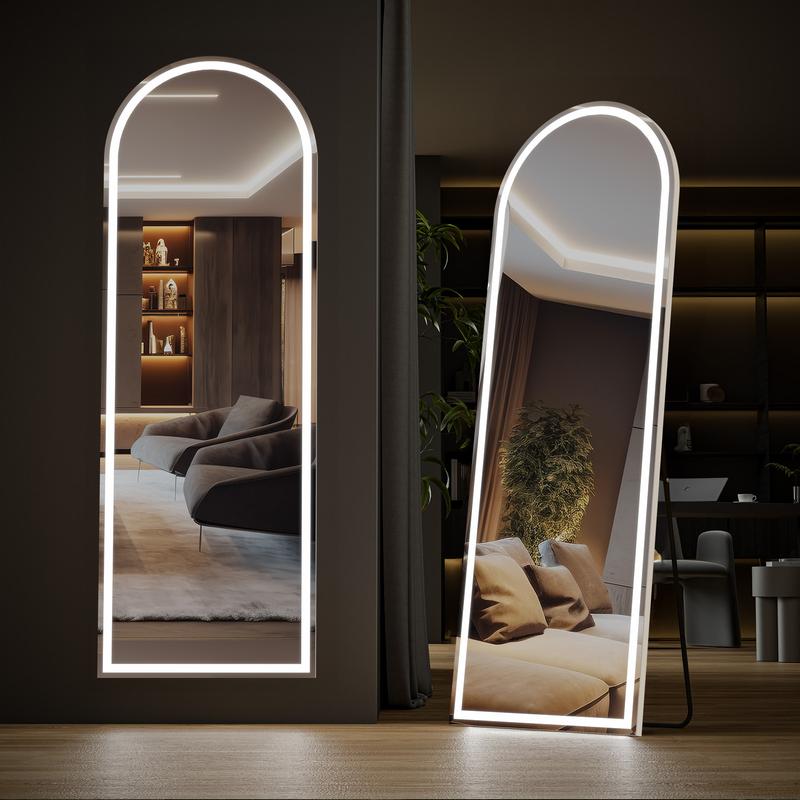 Sweet Furniture S Floor Mirror Stand Mirror Full Length with LED Lights, Floor Mirror Dimming & 3 Color Lighting, Large Mirror Full Length Aluminum Alloy Thin Frame for Bedroom, Dressing Room