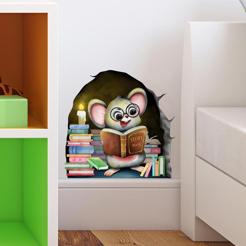 Cartoon Mouse Hole Pattern Wall Sticker, 1 Count Creative Decorative Sticker For Home Living Room Bedroom