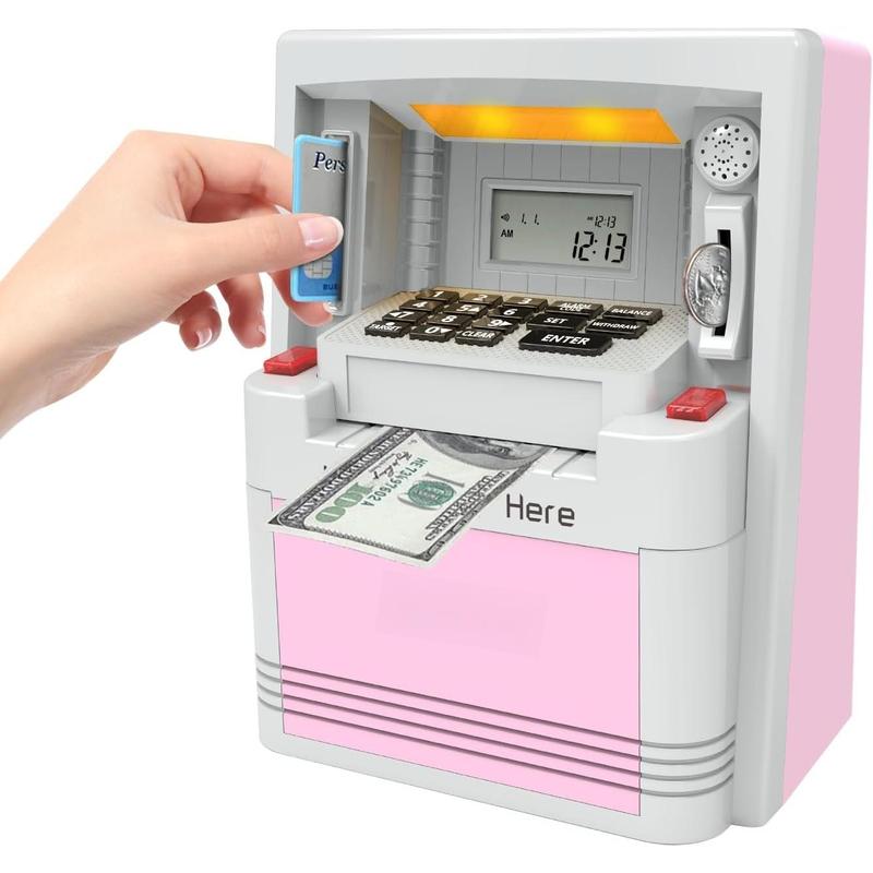 Electronic Piggy Bank for Kids, Cash Coin Can ATM Bank, Kids Banks for Real Money, Electronic ATM Machine Password Cash Coin, Toys for Ages 6-13 Piggy Bank, Electronic Savings Safe