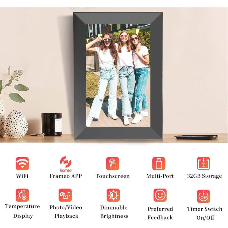 WiFi Digital Picture Frame,10.1 Inch 1280x800 IPS Touch Screen  Photo Frames, Auto-Rotate&Built-in 32GB Memory, Share Photos&Videos from Anywhere Instantly via Free Frameo App,  Black