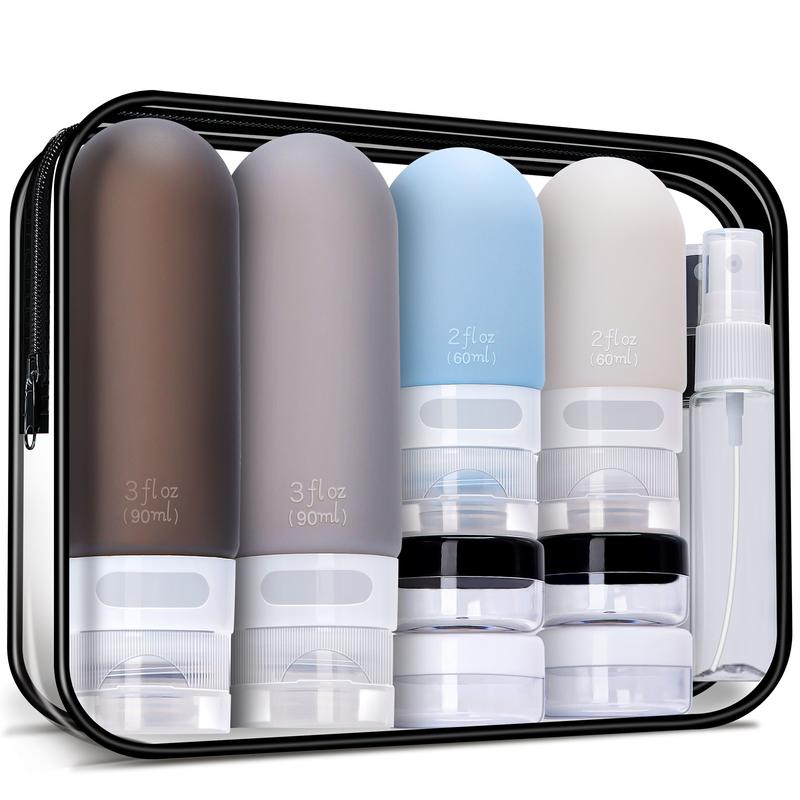 Travel Bottles Set-18 pcs Leak Proof Refillable Liquid Travel Accessories(Bottle & Jar & Spray Bottle & Tool Set）with Transparent Storage Bag, TSA Approved Travel Size Containers for Girls, Boys, Adults,Kids & Elders Leak-Proof Silicone