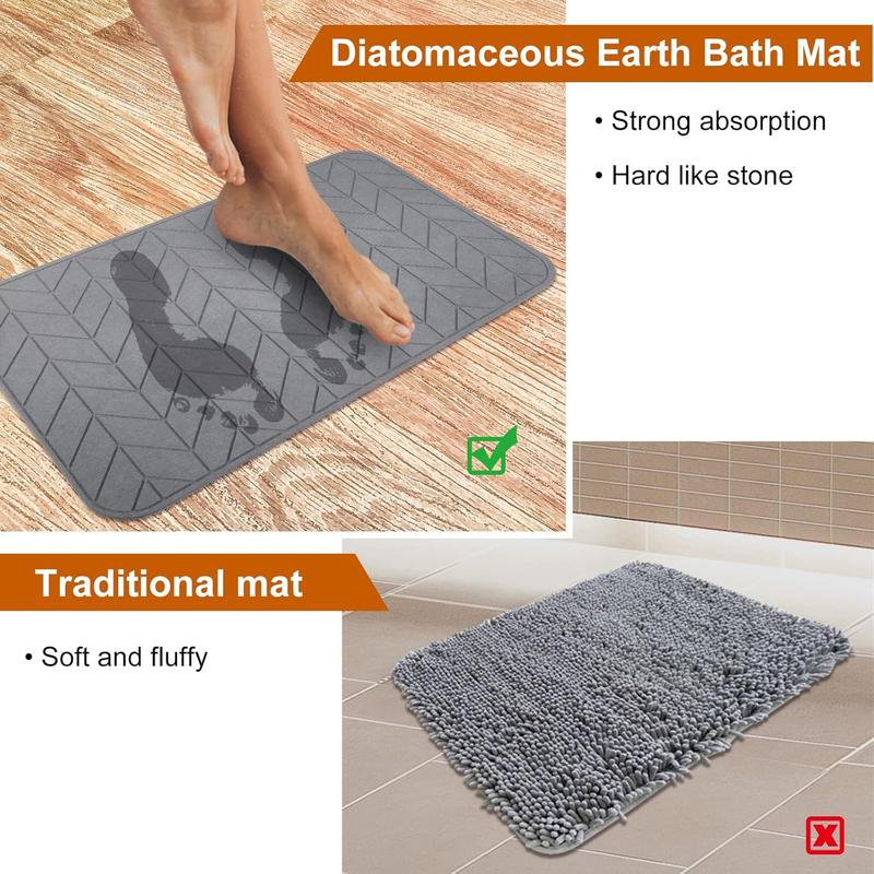 2 Pack Diatomaceous Earth Shower Mat, Stone Bath Mat, Nonslip Super Absorbent Fast-Drying Hard Bath Mat for Bathroom Shower Floor, 24 x 16 inch, Grey Arrow Design