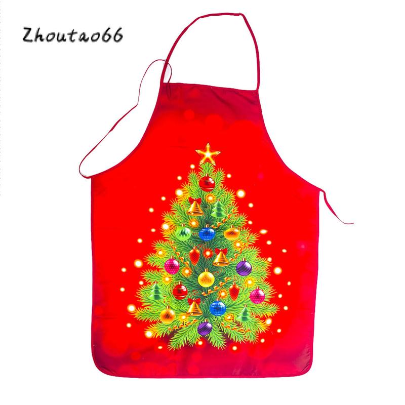 Christmas Apron with Cartoon Print, Adjustable Strap Home Kitchen Cooking Party Supplies