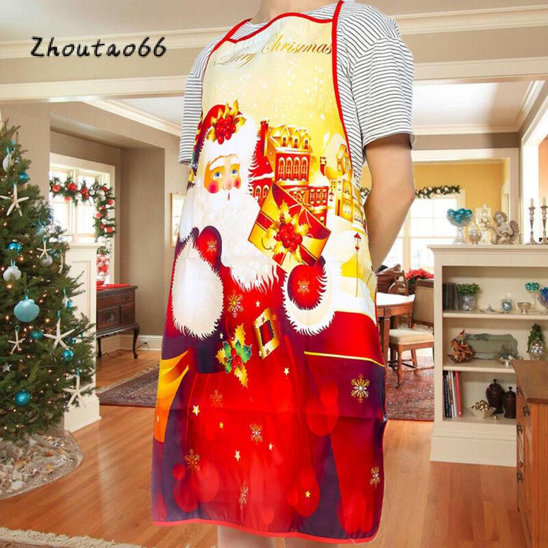 Christmas Apron with Cartoon Print, Adjustable Strap Home Kitchen Cooking Party Supplies