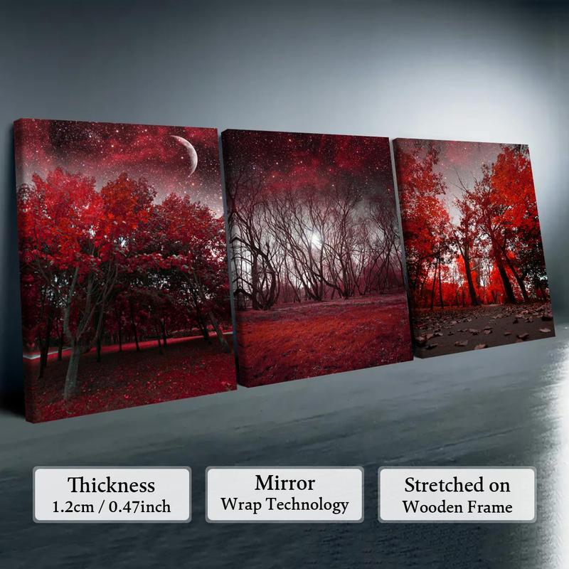 Wooden Framed Canvas Painting, 3 Counts set Starry Sky Over The Mangroves Pattern Wall Art, Wall Decor for Home Living Room Bedroom Office